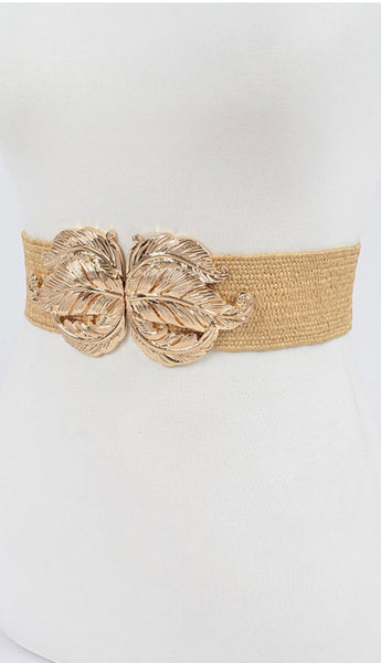 Leaf Metal Buckle Stretch Straw Belt