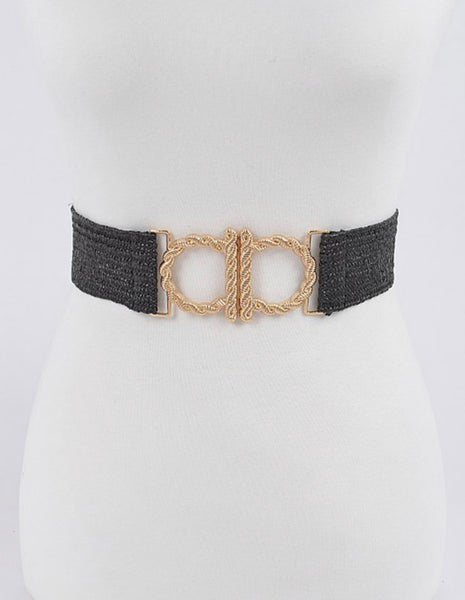 Metal Faux Straw Elastic Belt