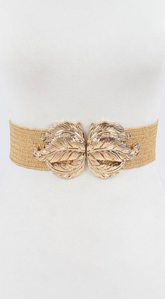 Leaf Metal Buckle Stretch Straw Belt