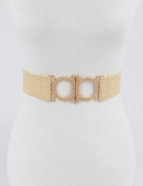 Metal Faux Straw Elastic Belt