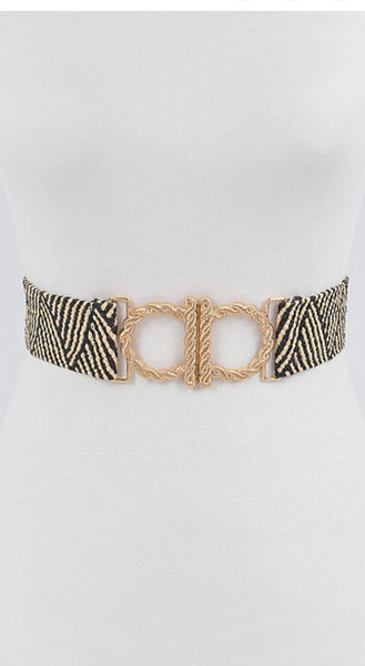 Metal Faux Straw Elastic Belt