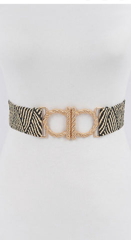 Metal Faux Straw Elastic Belt