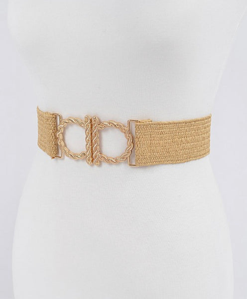 Metal Faux Straw Elastic Belt